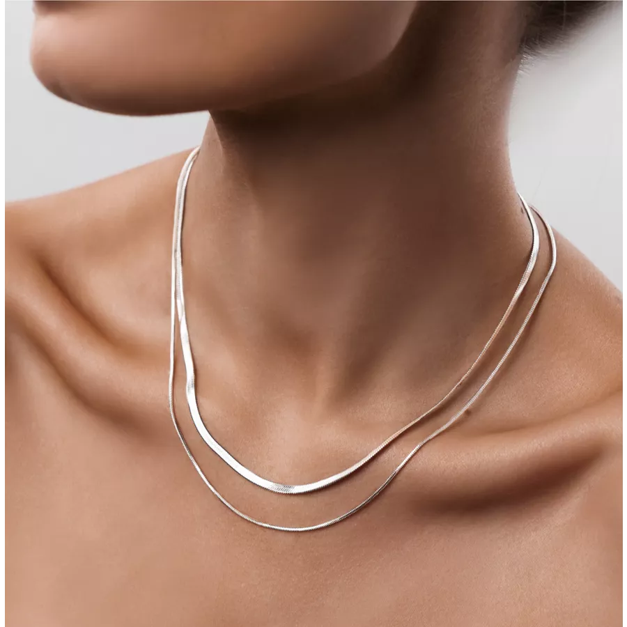 Silver Herringbone Chains Set of 2