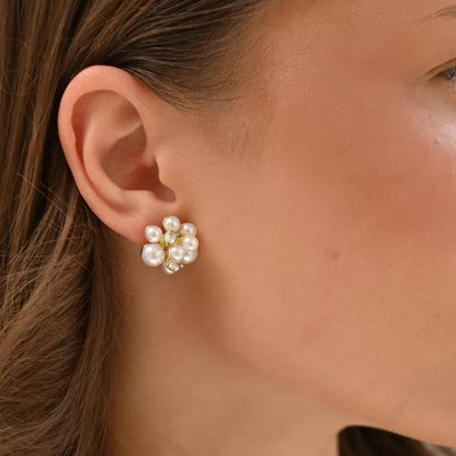 Pearl and Crystal Flower Earrings