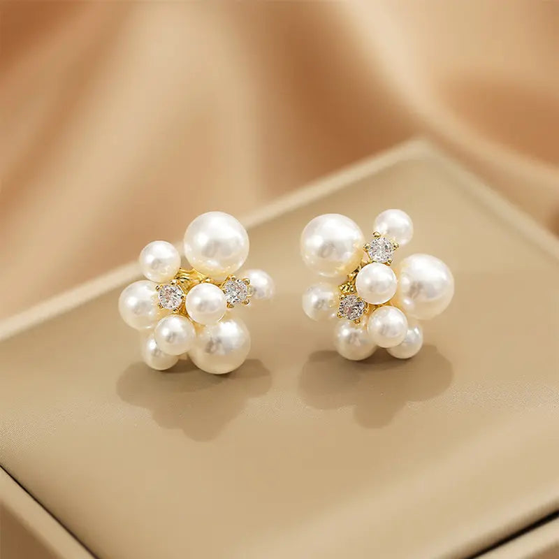 Pearl and Crystal Flower Earrings