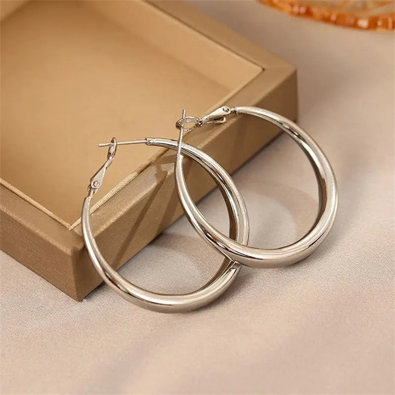 Large Silver Hoop Earrings 2 Inches