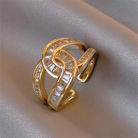 Infinity Ring with Gold Plated Crystals