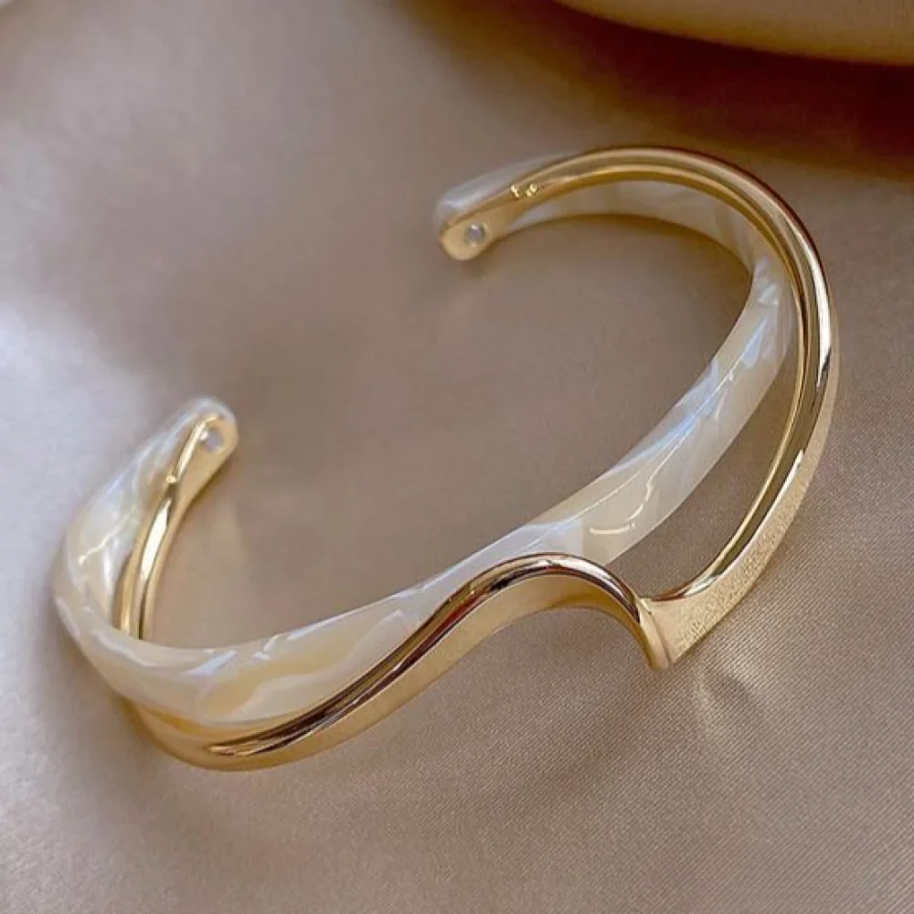 White Opal Bracelet Wave Design Gold